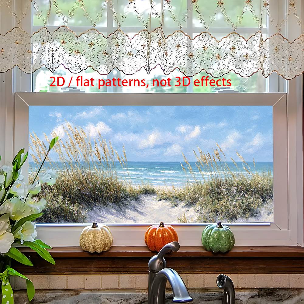 E-shop 2D Flat - 2D Flat - 1 Stück 2D Flat Design mit einer sonnigen Strandgras-. Diese statische Fensterverklebung haftet ohne Klebstoff und bietet