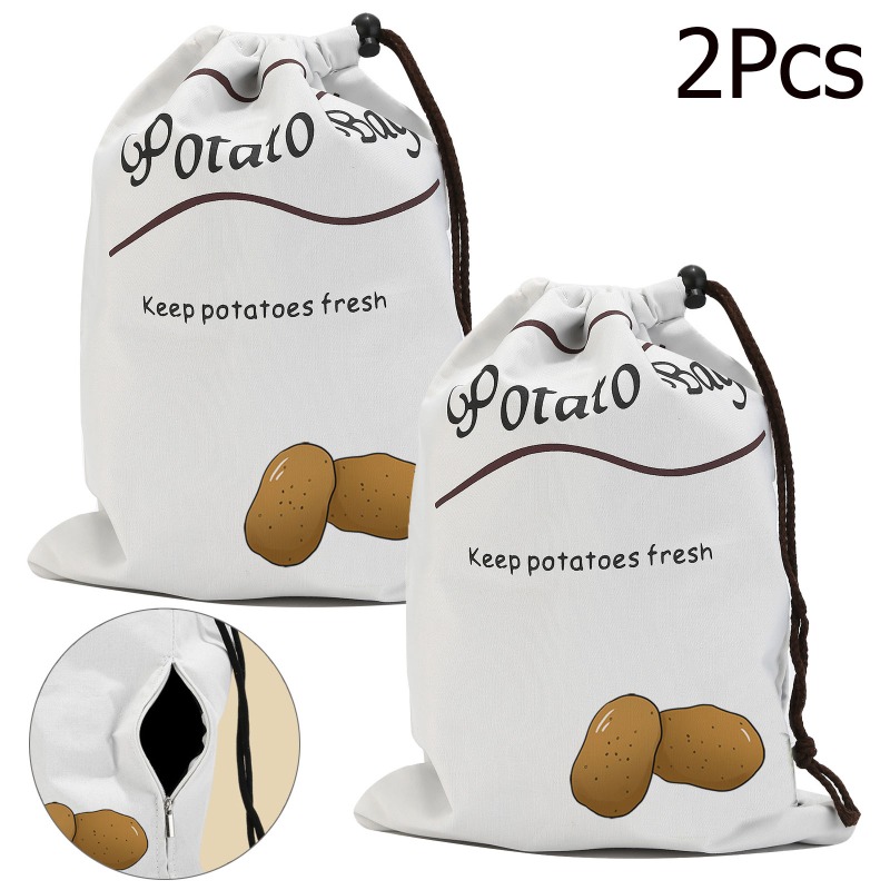 TEMU 2pcs Potato Storage Bags, Vegetable Storage Bags With Light-blocking Lining, Potato Sacks, Canvas Potato Storage Bag, Drawstring Potatoes Keeper