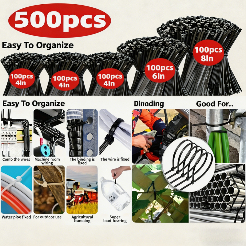 E-shop 500 Stück langlebige Nylon-Kabelbinder in den Größen 20/15/10 cm, selbstverriegelnde Nylon-Kabelbinder geeignet zum Organisieren von
