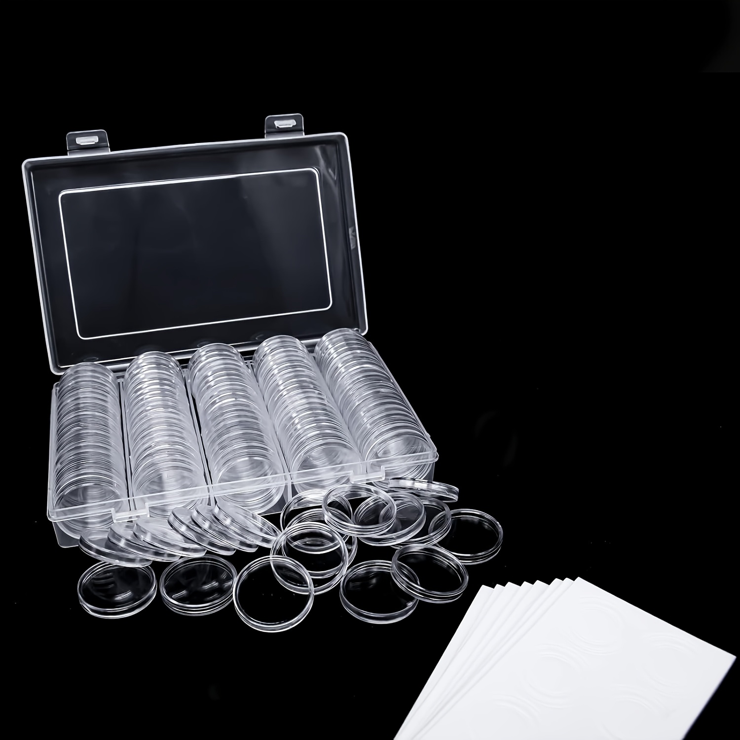 TEMU 100pcs 30mm Coin Capsules With White Protective Washers And Plastic Storage Box For Coin Collection Supplies Transparent Round Plastic Capsules