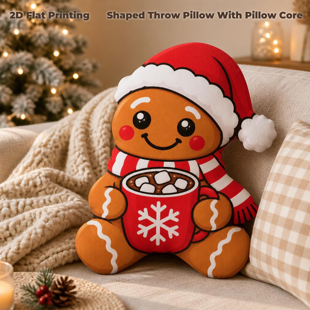 TEMU Coussin décoratif 2D plat imprimé de Père Noël en pain d', et pour Noël, coussin rembourré pour cadeau, chambre à coucher, canapé, décoration de