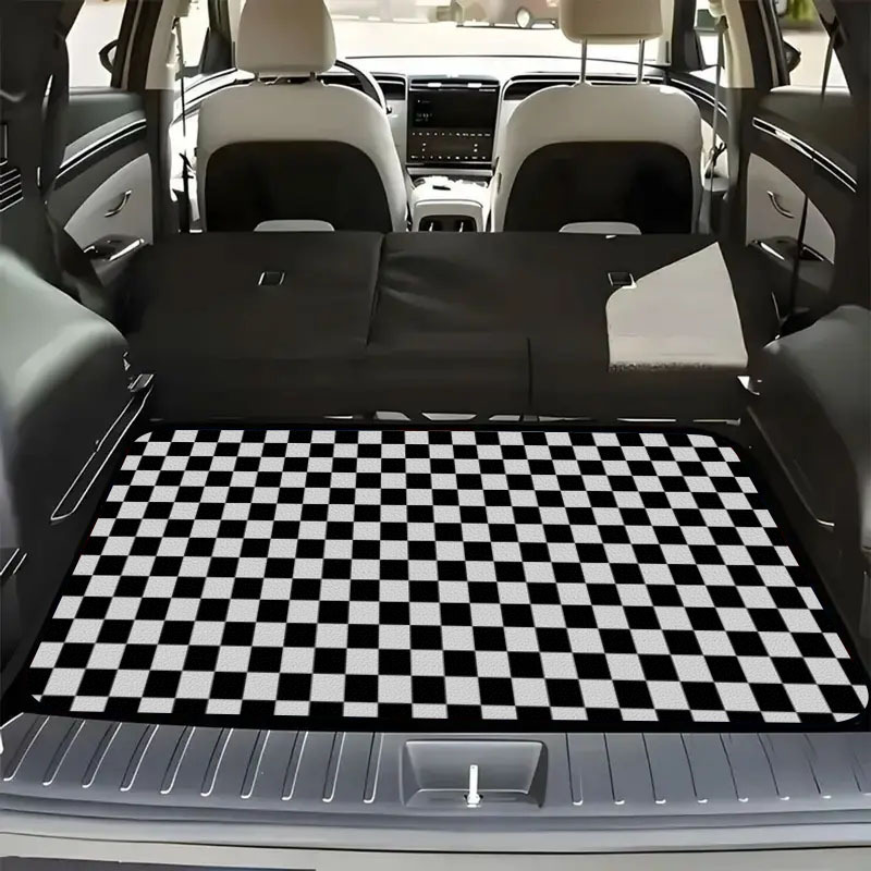TEMU 1pc Universal Car Trunk Mat Checkerboard Pattern Black And Durable Protection For Vehicle Interior Anti Slip Base Easy To Clean Enhances Car