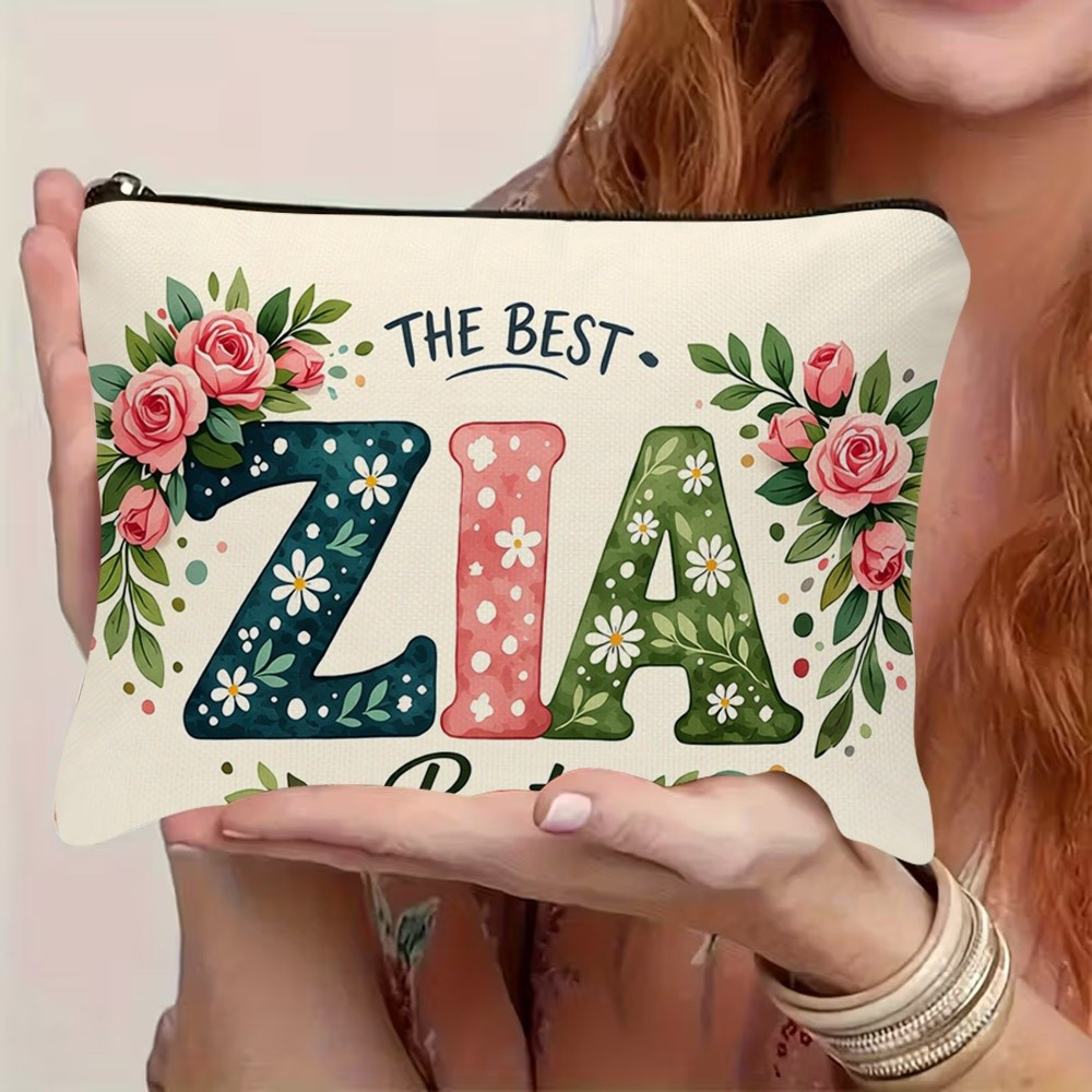 TEMU Makeup Bag 1pc, The Best Zia Design Lightweight Foldable For Cosmetic Bag, Travel Toiletry Pouch, Zipper Closure, Double-sided Print Toiletry