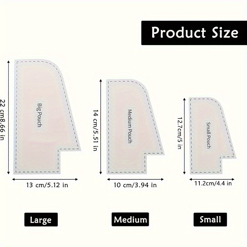 TEMU 3pcs Transparent Acrylic Sewing Template Set - Pre-cut Folded Patterns With Small, Medium & Large Bag Shapes And Guide, Handbag Making, Diy