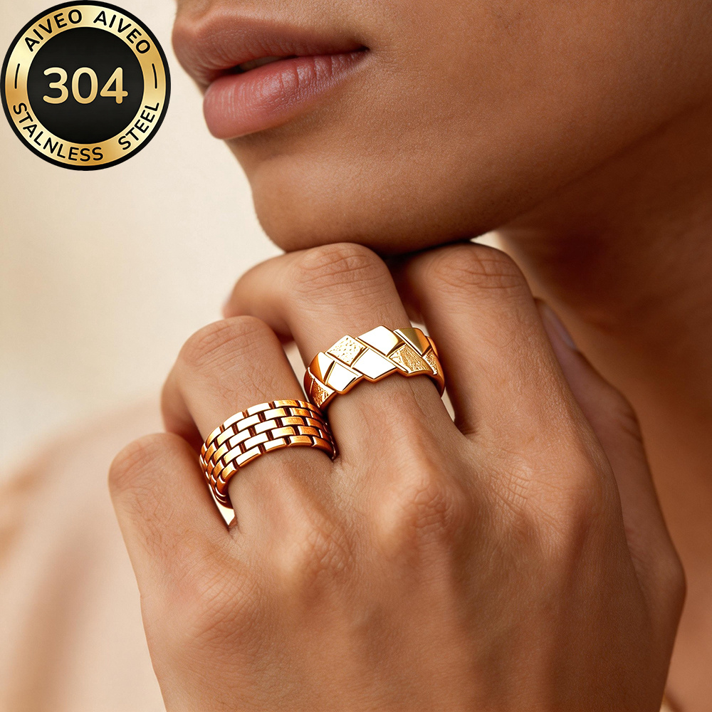 2pc Golden Stackable Open Ring Set, Stainless Steel