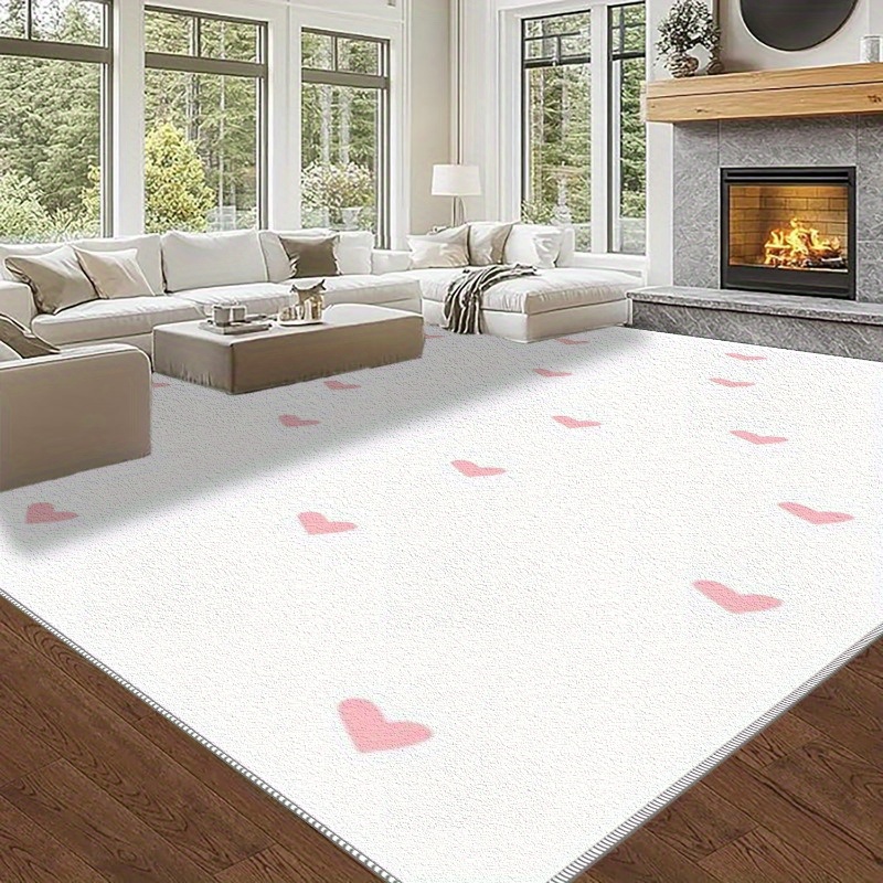 TEMU 1pc Heart-shaped Patterned Area Rug, Lightweight Washable Easy-to-manage Summer And Autumn Floor Mat, Suitable For Bedroom, Living Room, Study,