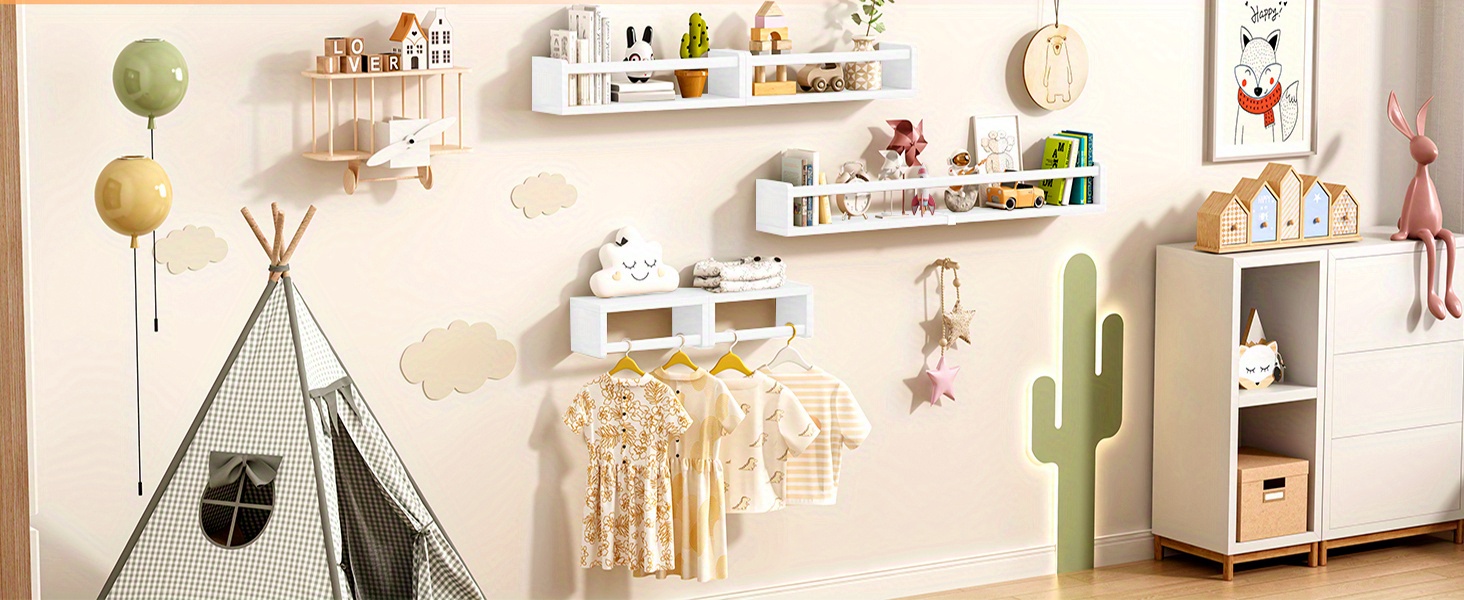 5pcs White Nursery Bookshelves Set - DIY Floating Shelves with 5-Tier Storage (32in, 2x16.5in, 2x10in) - Wall-Mounted Kids Room Shelving Suitable for Nursery, Room, Kids' Room - Easy Assembly, Space-Saving Bookcase