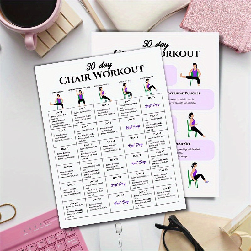 2pcs chair yoga chair workout calendar full body Temu Bahrain
