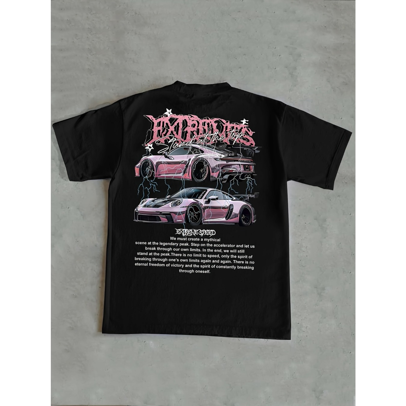 

Men's "embraced" Sports Car Graphic T-shirt - Black Crew Neck, Short Sleeve, Breathable Cotton , Casual Summer Tee With , Daily Comfortable Tee|graphic Crew Neck| Print Quality