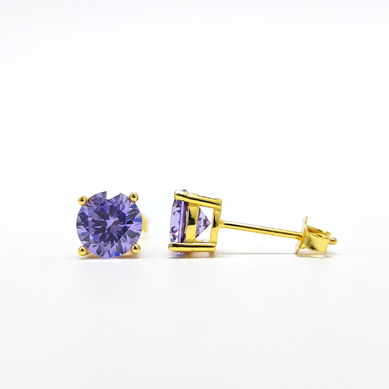 Purple Synthetic Zircon Golden Copper Earrings, Classic Design