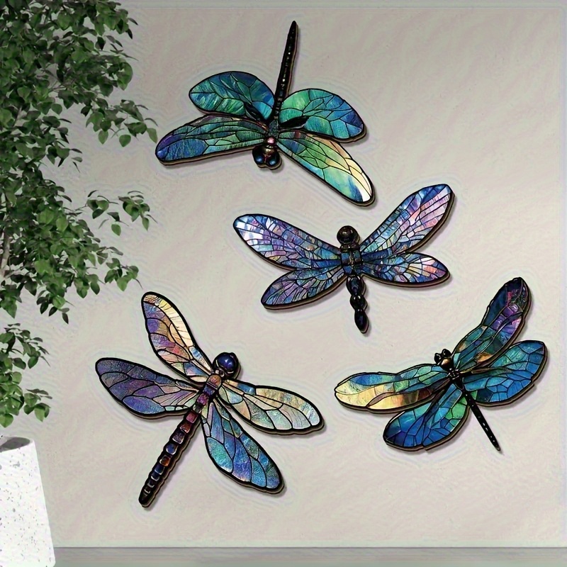 TEMU [2d Flat] 4pcs Dragonfly Wall Decor - Outdoor/ Plastic Dragonfly Art Suitable For Garden Fence Panels, Wedding & Decoration, Modern Minimalist