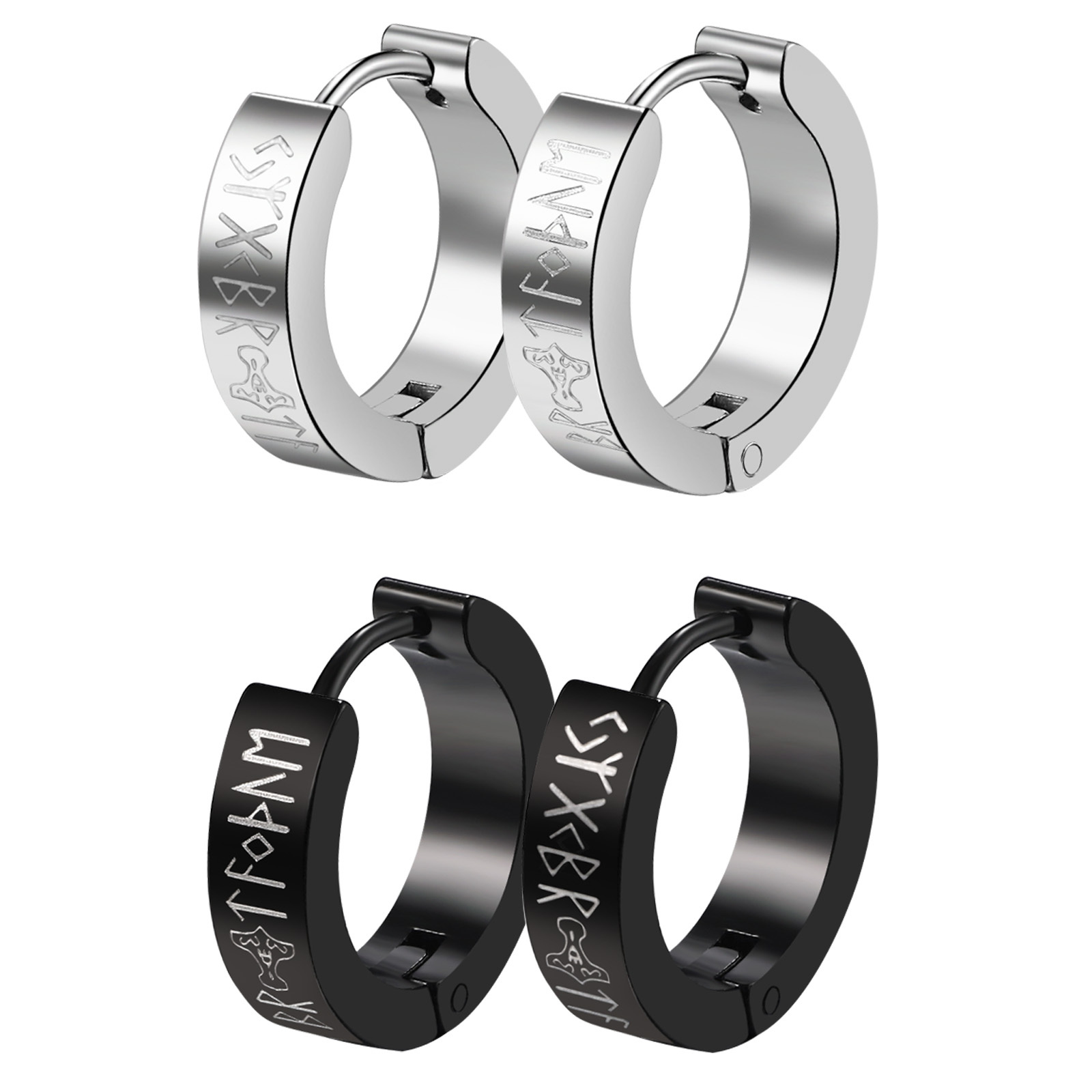 Men's Nordic Viking Hoop Earrings, Stainless Steel Jewelry Earrings, Suitable For Everyday Casual Wear