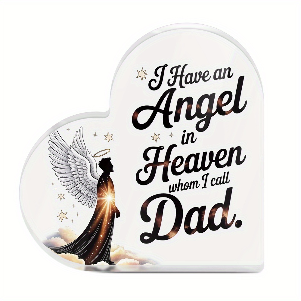 TEMU 2d Flat - [2d Flat] 1pc Of Heart-shaped Acrylic Table Decoration Featuring 'i Have An In Heaven I Call Him Dad.' This Desktop Decor Is Perfect