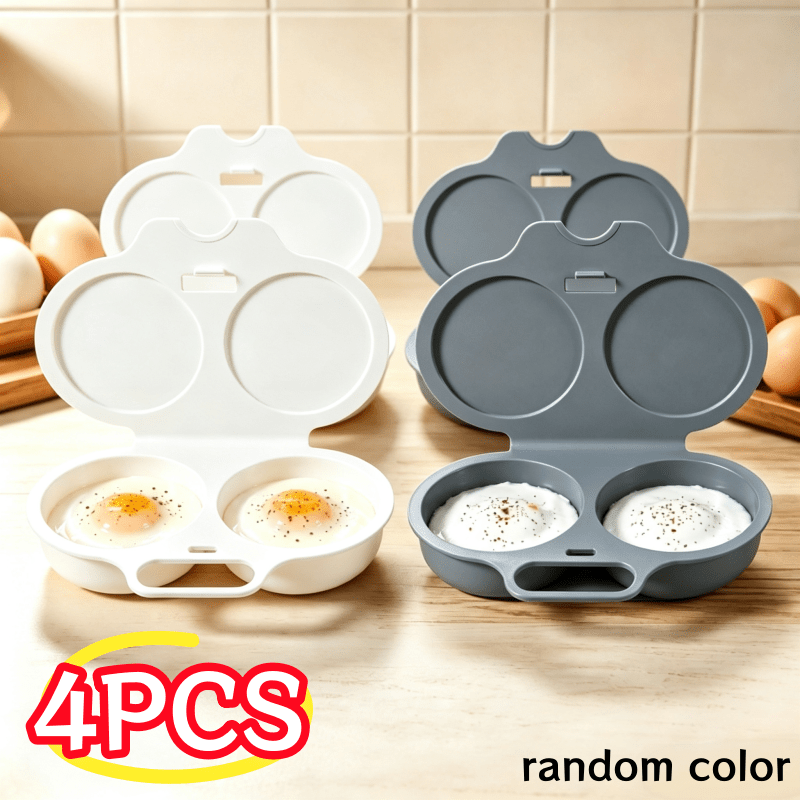 TEMU 4-pack Multi-functional Double-compartment Egg Steamer, Microwave Oven Egg Steamer Box, Quick Cooking Tray, Quickly Make Eggs, Can Make Small