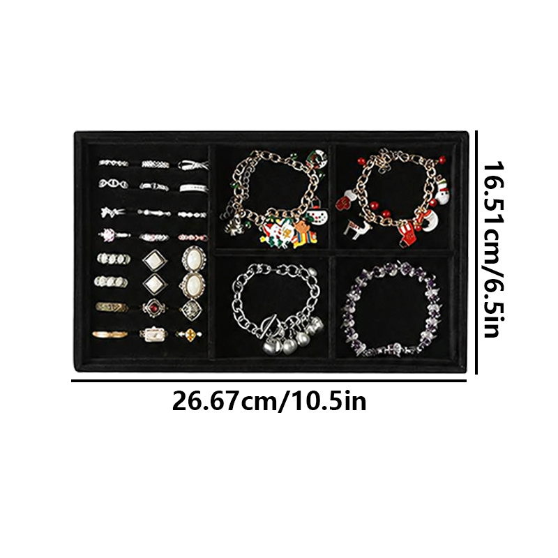 4pc Stackable Velvet Jewelry Tray Set with Glass Lid
