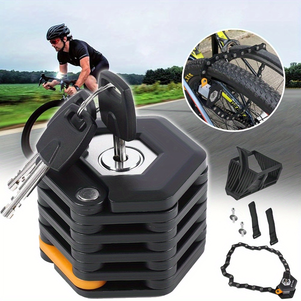 Folding Bicycle Chain Lock, Bicycle Folding Lock With Mounting Bracket, With 3 Keys, Suitable For Bicycles