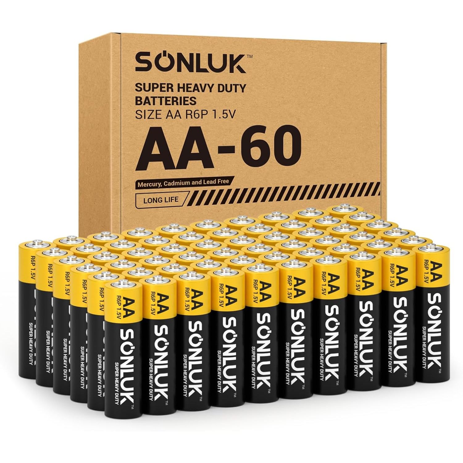 item picture aa batteries 60 pack 1 5  heavy duty carbon   a batteries mercury cadmium   remote controls led clocks toys more