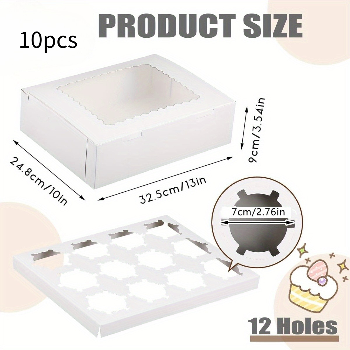 Image of 10pcs Cupcake Boxes 12-hole With Window And Inserts, Boxes, Cupcake Boxes For Muffins Desserts, Suitable For Home Baking, Cake Shop
