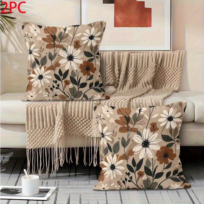 Image of 2-pack Beige Floral Patterned Cushion Covers Home Sofa Decoration Pillow Cover Zipper Closure (without Pillow Core)