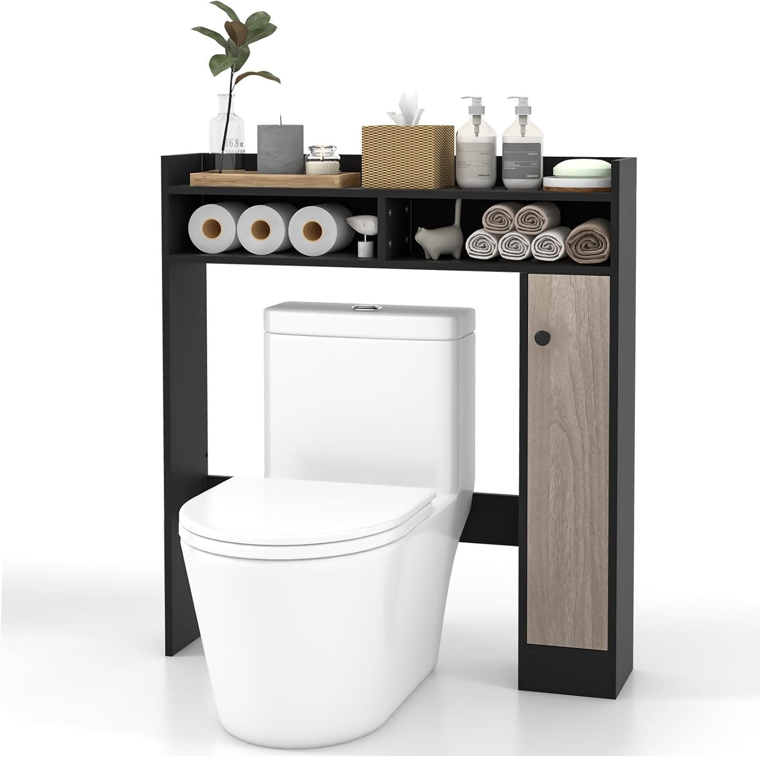 Image of Over The Toilet Storage Cabinet, Freestanding Bathroom Toilet Organizer With Adjustable Shelves, Space-saving Over Toilet Rack With Single Door Cabinet