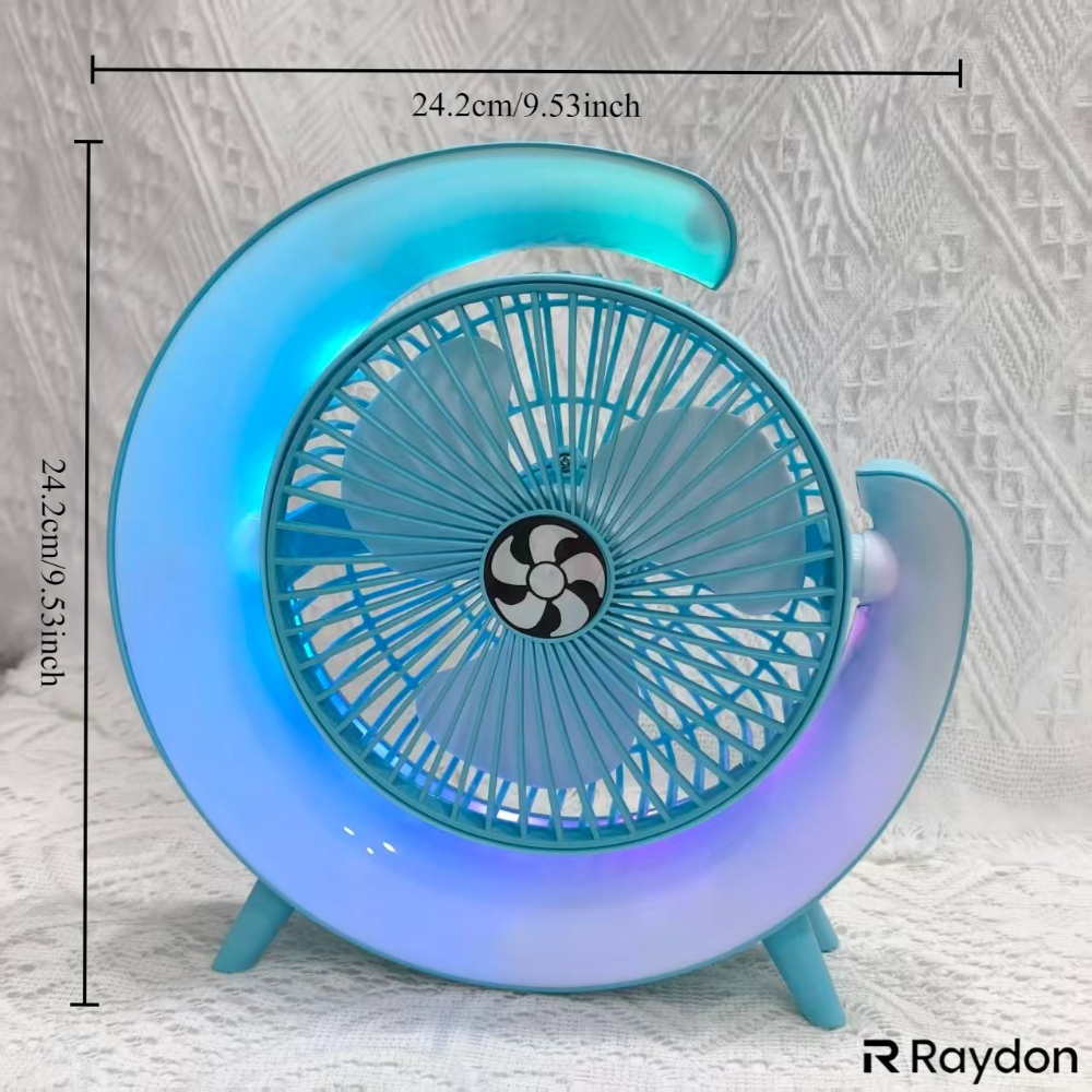 Ventilateur de bureau à lumière colorée Raydon -- Éclairage et souffleur 2-en-1, 3 vitesses réglables, portable pour la maison, le bureau, la chambre, le bureau, etc. Convient pour les fêtes, les cadeaux et le refroidissement et l'éclairage quotidiens