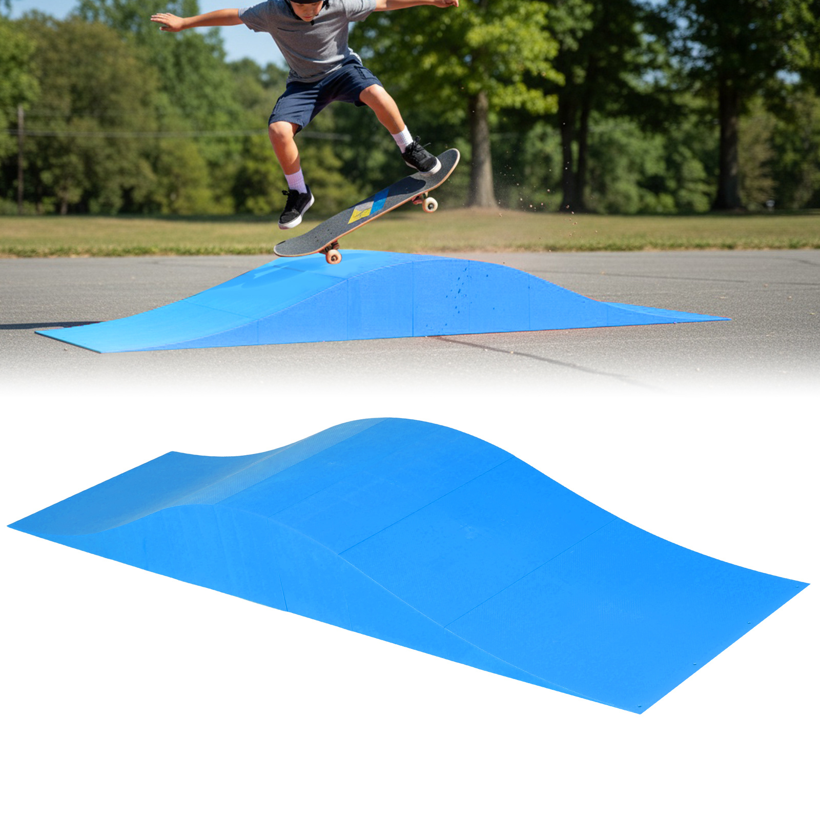 skate ramp track 70 inches long capacity 330lbs wavy   bike ramps blue
