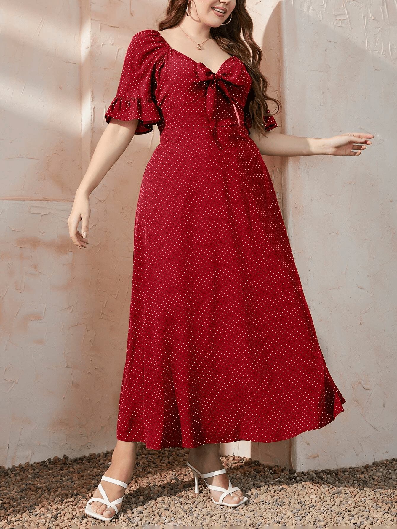 open lace back dress Red Casual Linen Plus Size Summer Maxi Dresses 1640 XL / Red