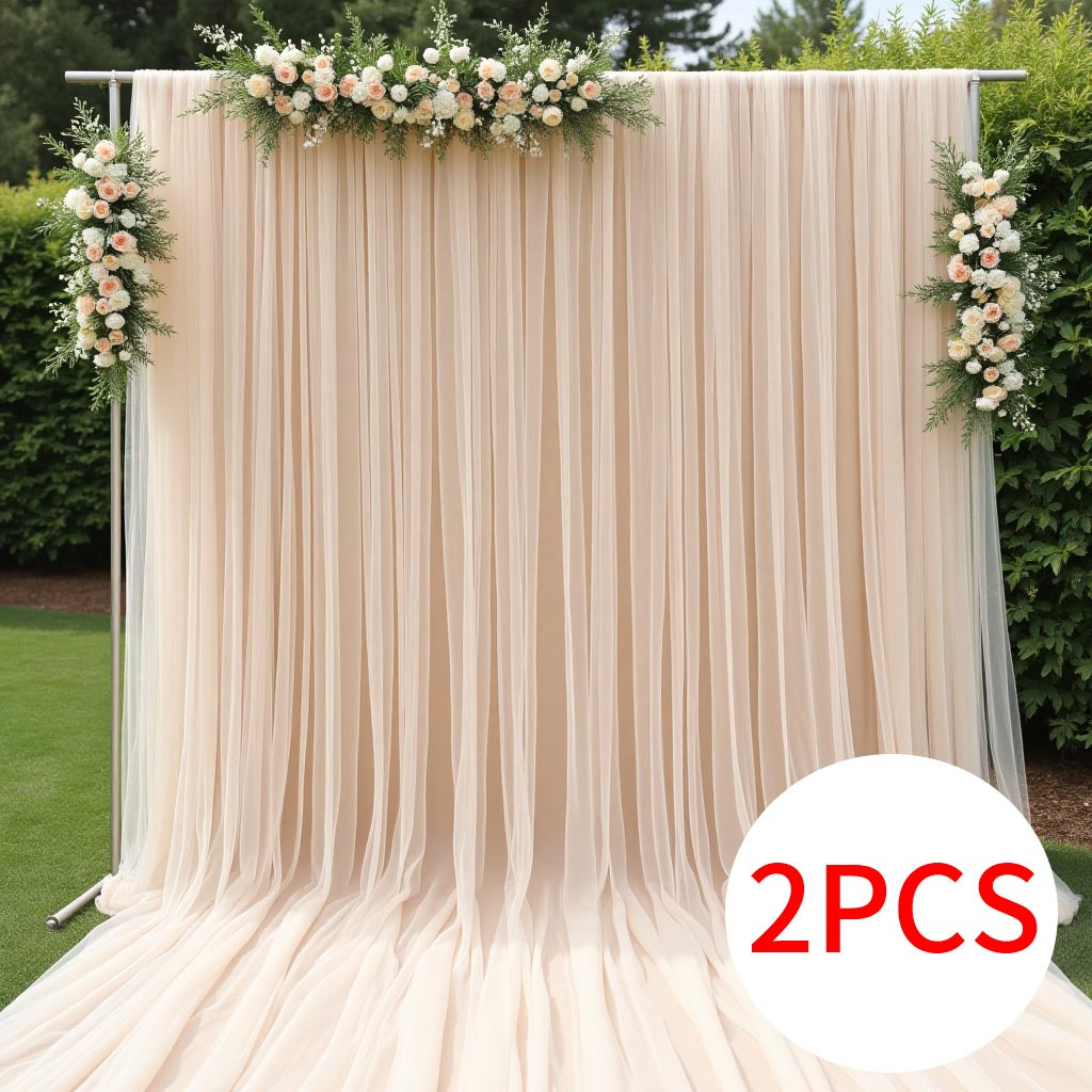 Image of Photography Backdrop 2pcs Tulle Fabric Suitable For Wedding & Birthday Decorations, Soft And Versatile Polyester Mesh, Background Decoration Fabric For Weddings And Parties, Craft Mesh Fabric