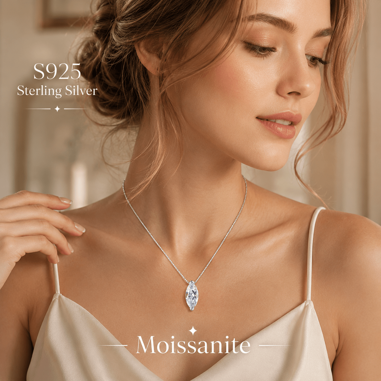 S925 Sterling Silver Moissanite Pendant Necklace, Lightweight
