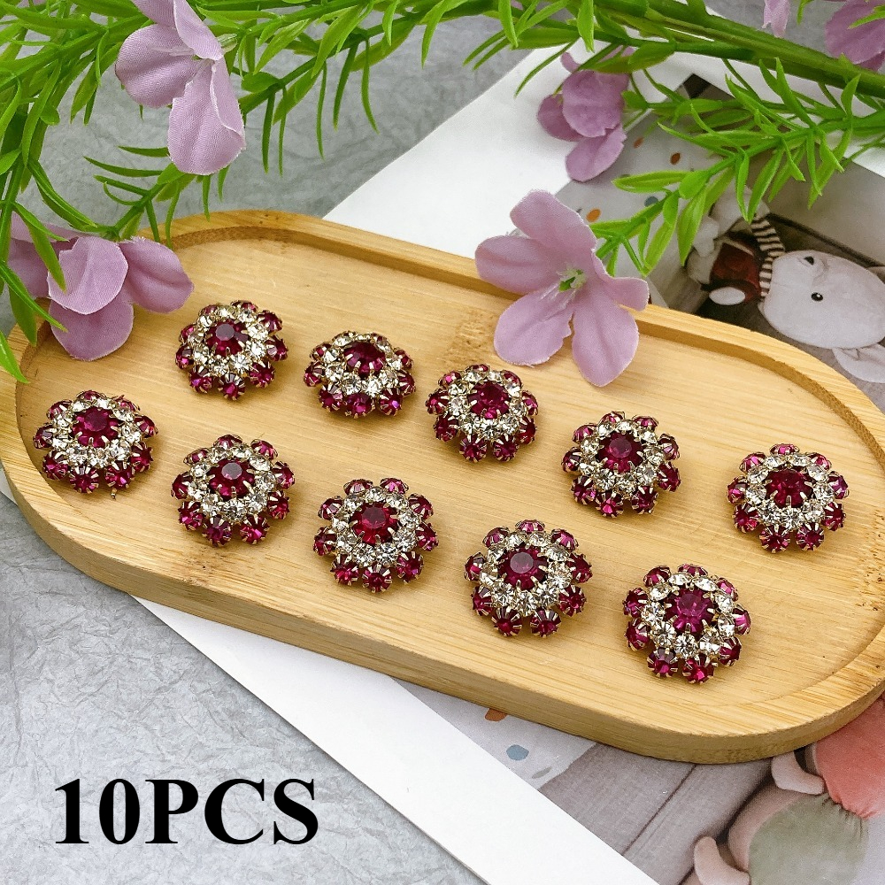 TEMU 10pcs/2cm/0.79in Vintage-style -red Flower-shaped Decorative Buttons With Inlay, For Clothing And Bag Decoration, Valentine's Day Gift, Mother's