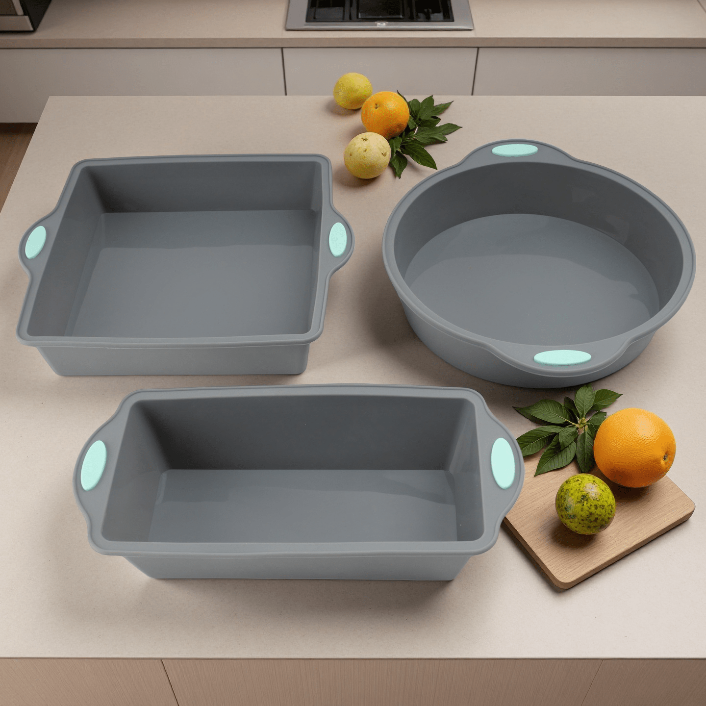 Image of 3pcs Silicone Baking Set, Heat Resistant 9inch Cake Mold, Suitable For Chiffon Cakes, Bread, Cupcakes, Muffins, Rectangular Wavy Baking Pans. Safe For Dishwasher Use As A Baking Tool (home/)