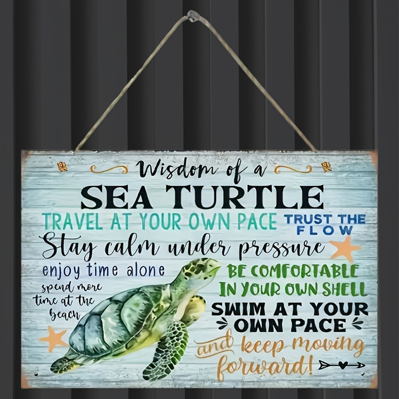 TEMU 2d Flat, 1pc Sea Turtle Wooden Hanging Sign - Artificial Turtle Wall Decor With English Lettering Suitable For Room, Front Door,, Office -