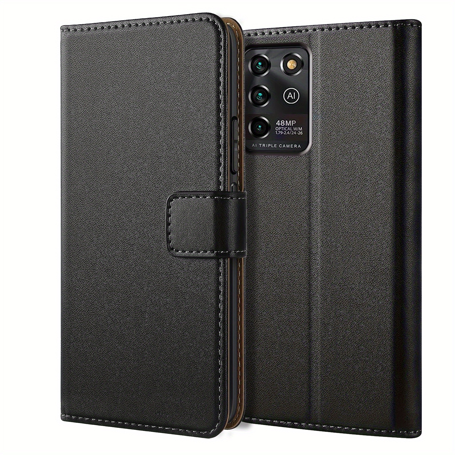 TEMU Phone Case - Protective Phone Case Cover For Zte Blade V30 Vita In Black, Featuring A Kickstand And Made Of Faux Leather