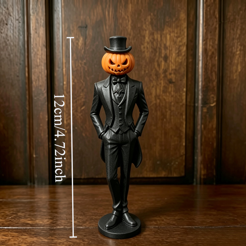TEMU Halloween Suit Pumpkin Gentleman Sculpture Ornament 3d Printed Pumpkin Gentleman Figure Black And White Tuxedo Pumpkin Doll Desktop Decoration