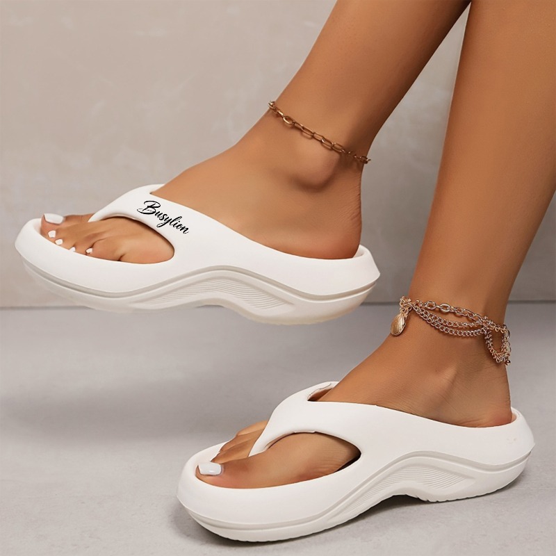 Image of Women's Soft-soled Thick-soled Flip-flops, Arch Support For , Non-slip And Wear-resistant, Versatile Height-increasing Beach Sandals, Women Shoes