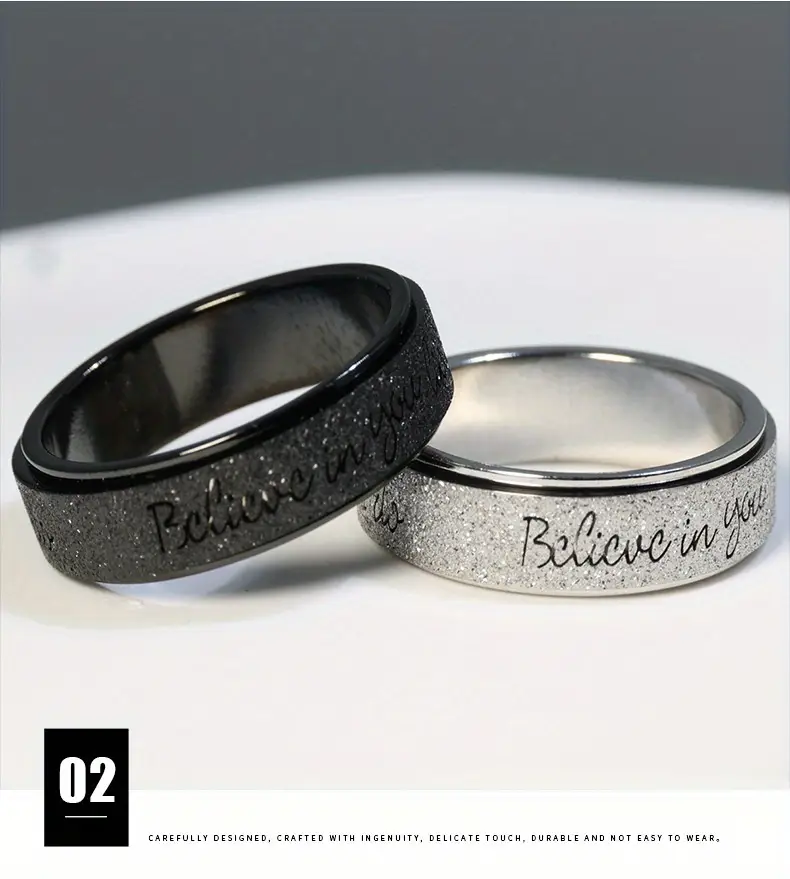 6mm rotating stainless steel ring with believe in yourself engraving black white gradient durable stylish for men spring fashion accessory motivational jewelry gradient durable jewelry Product details 6