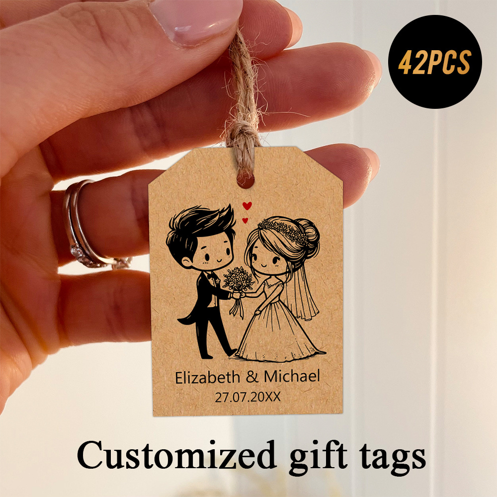 TEMU Étiquettes personnalisées pour mariage, 42/84 pièces, avec ficelle de jute - Étiquettes Mariés convenant pour d'invités, de cadeaux, les