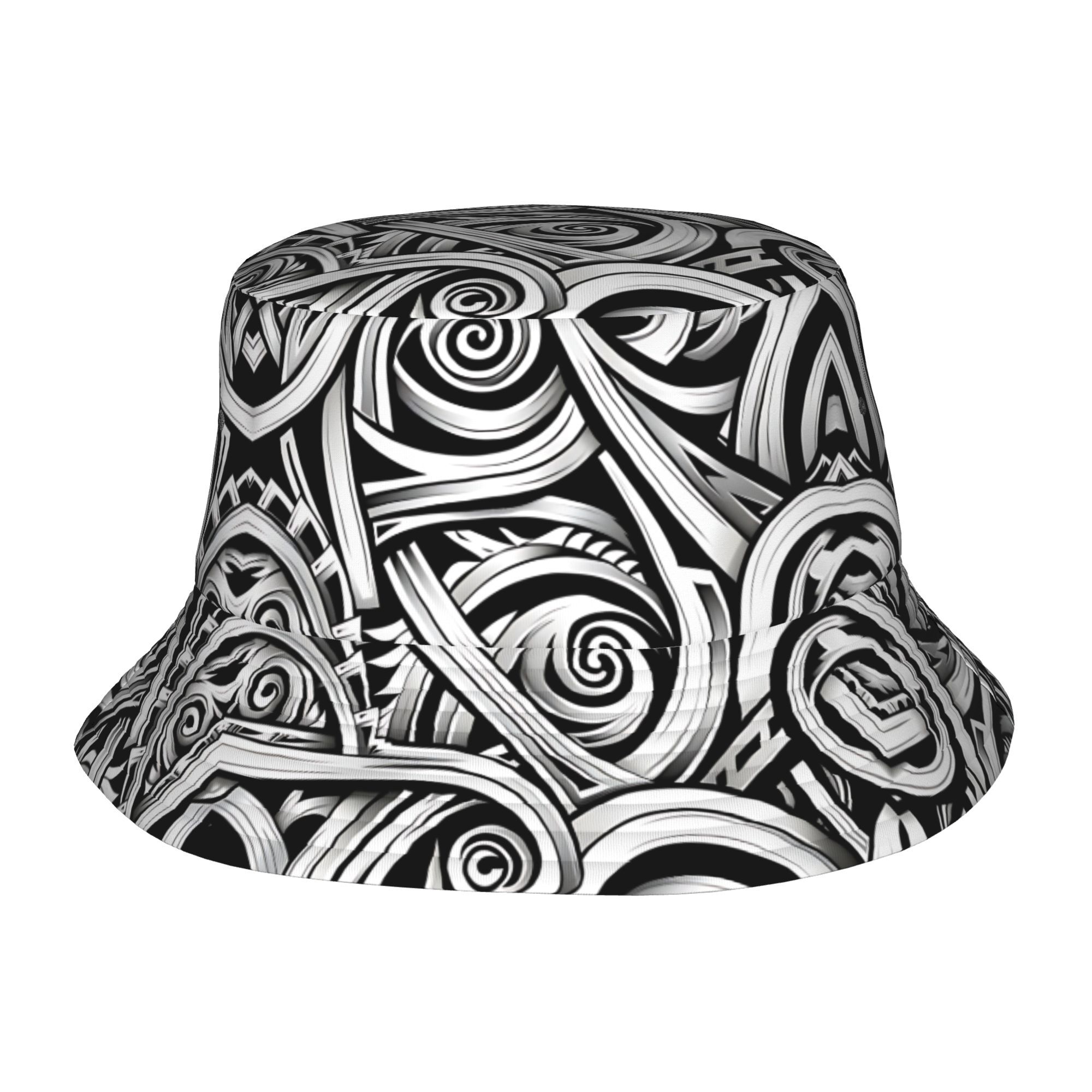 TEMU 1pc Men's & Women's Black & White Bucket Hat - Foldable Fisherman With Iconic Emblem, Lightweight Unisex Design For Beach, Fishing, & Casual