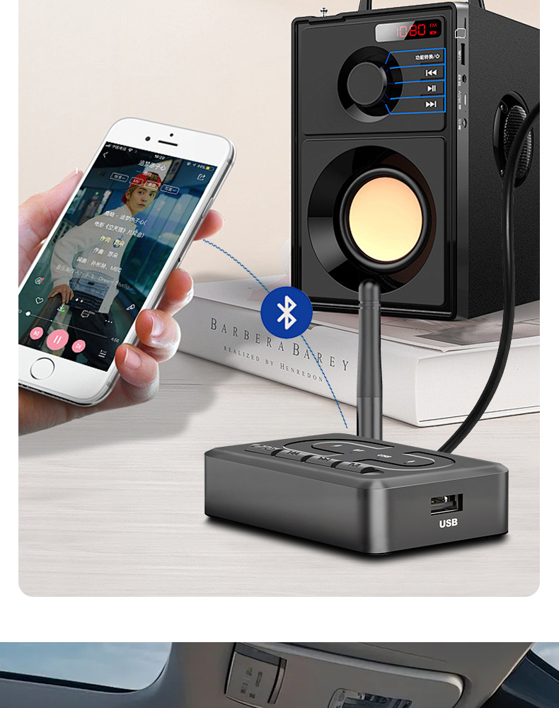Нов 6.0 Bluetooth приемник USB плейър цифров към аналогов конвертор 3.5mm аудио адаптер AUX