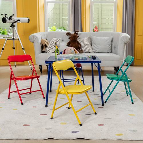casa 5pcs folding dining set vibrant multi color dining table and dining chairs for play dining or craft spaces not for adult