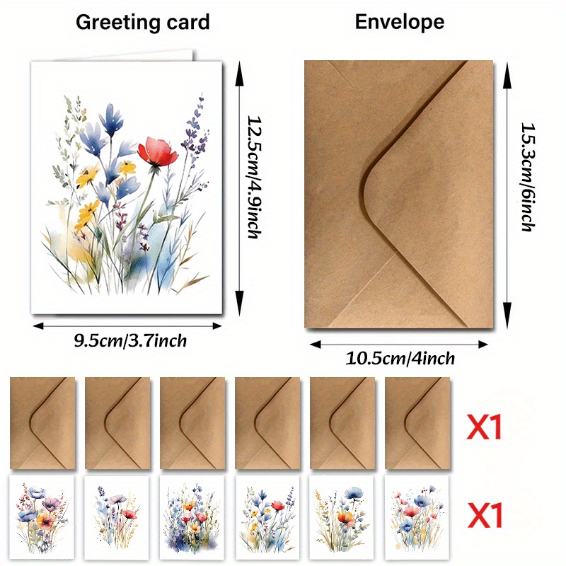 Image of 12pcs Watercolor Floral Birthday Card Set With Envelopes, Office Supplies, Great For Valentine's Day, Easter, Mother's Day, Father's Day, Halloween, Christmas, Birthday Party, Graduation