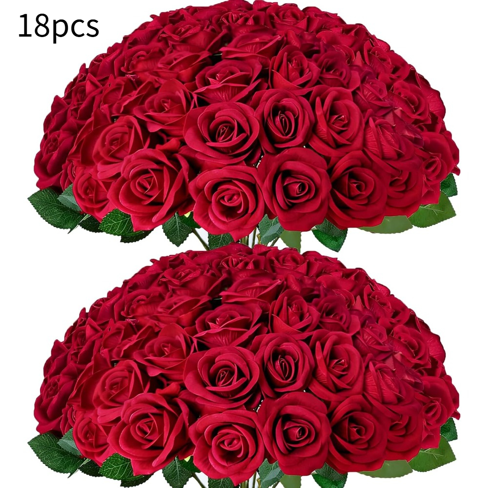 TEMU 18pcs Pink Stemmed Artificial Rose Bouquet, Indoor Room Table Centerpiece Decoration, Non-fading Maintenance-free Artificial