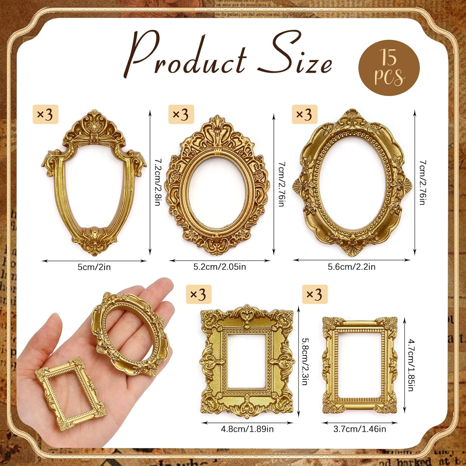 item picture 15pcs   frames tiny resin vintage frames small golden picture photo frames for wall hanging jewelry display photography   home decoration horizontal tabletop painted end