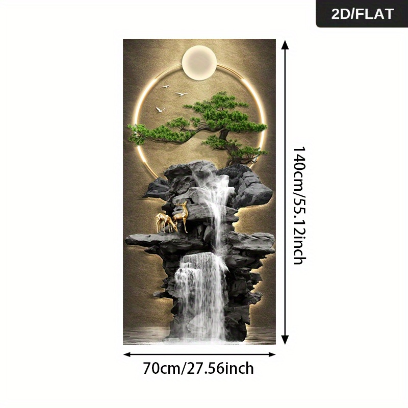 TEMU 1pc Modern Wall Art Canvas Painting - Deer & Waterfall Scene Print, Minimalist Frameless Poster Suitable For Living Room And Bedroom Decoration,