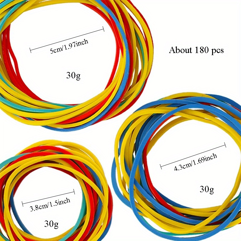 Image of Rubber Bands 90 G | . 180 Coloured Rubber Rings Of Sizes In Practical Plastic Containers |household Rubber Storage Bags With Diameters 50mm, 43mm And 38mm