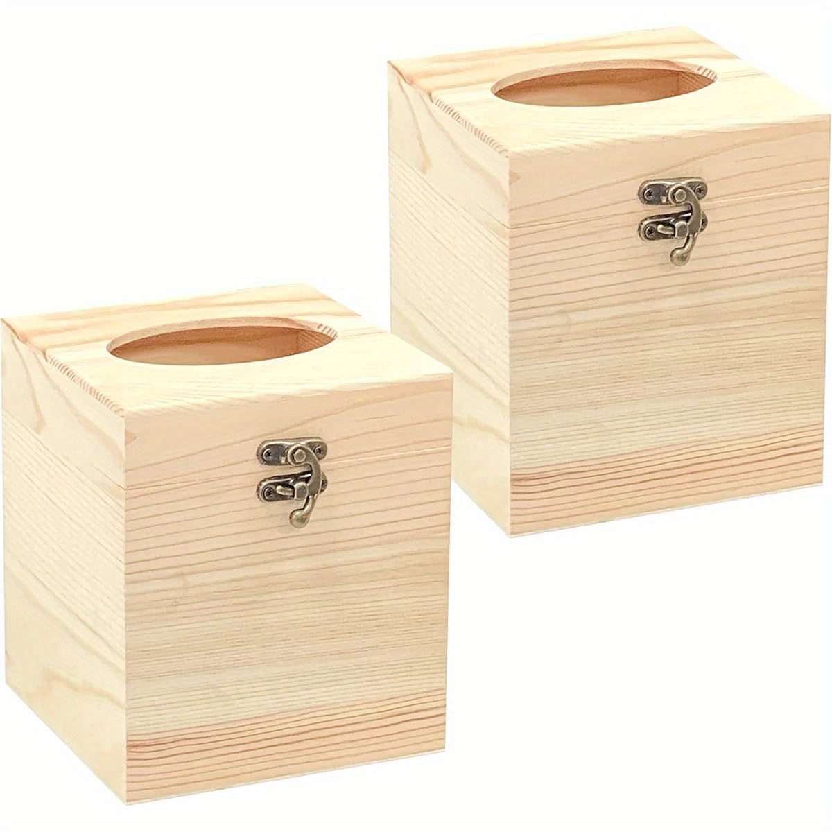2pcs un ed solid wood tissue box covers oval opening square wooden holder for home decor 5 1x5 1in   crafts decorative display craft supplies decorative storage natural   Product details 2