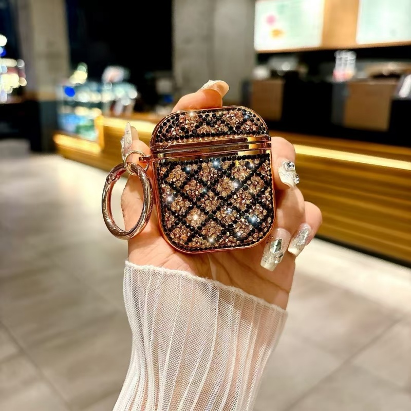 Luxurious Sparkling Diamond for airpods Case - Black Polyurethane, Hard Shell with Golden Accents, Perfect for AirPods Pro, 1st/2nd/3rd Generation, 4th Generation, for AirPods Accessories | Sparkling Accessory | Durable for airpods Case, for AirPods Case