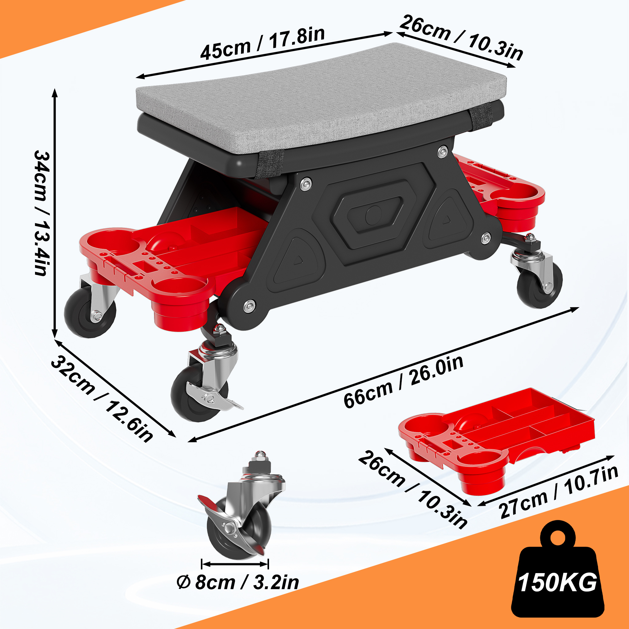 TEMU Workshop Stool With Wheels Rolling Stool Workshop Chair Adjustable Height Max 130kg Suitable For Workshop Garage, Garage Seating, Contemporary