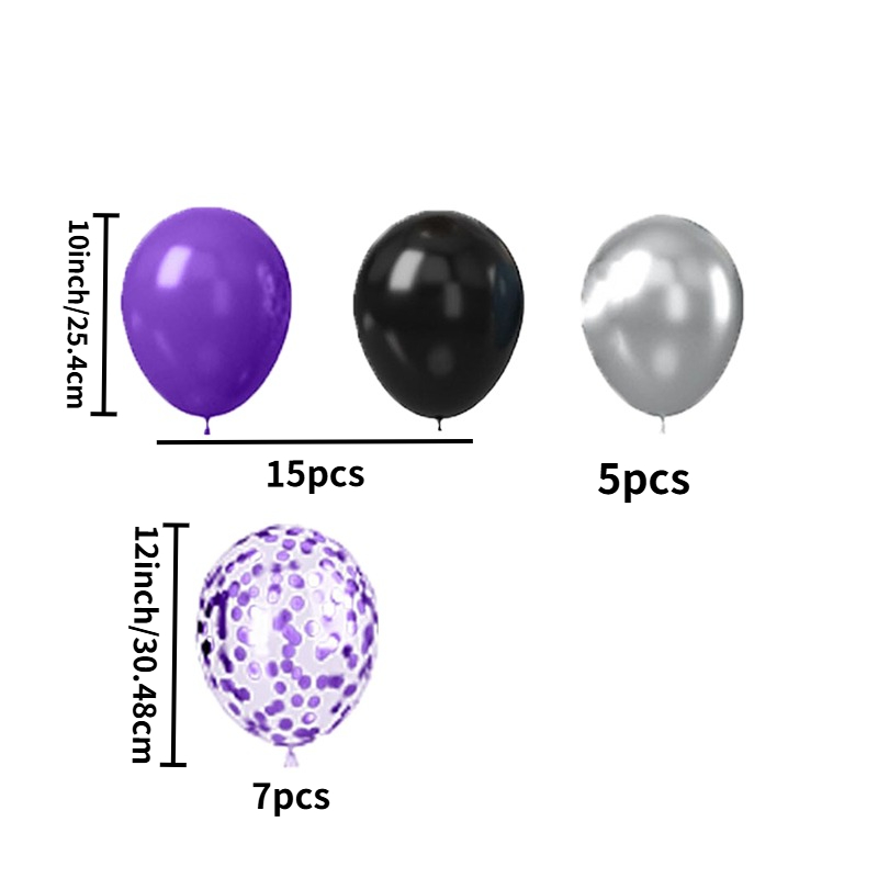 Image of 27pcs Black-purple-silver Balloon Set - Includes 10-inch Black-purple-metallic-silver Balloons And 12-inch Purple Sequined Balloons. The Is Rich And Romantic, A And Atmosphere For Christmas, Halloween