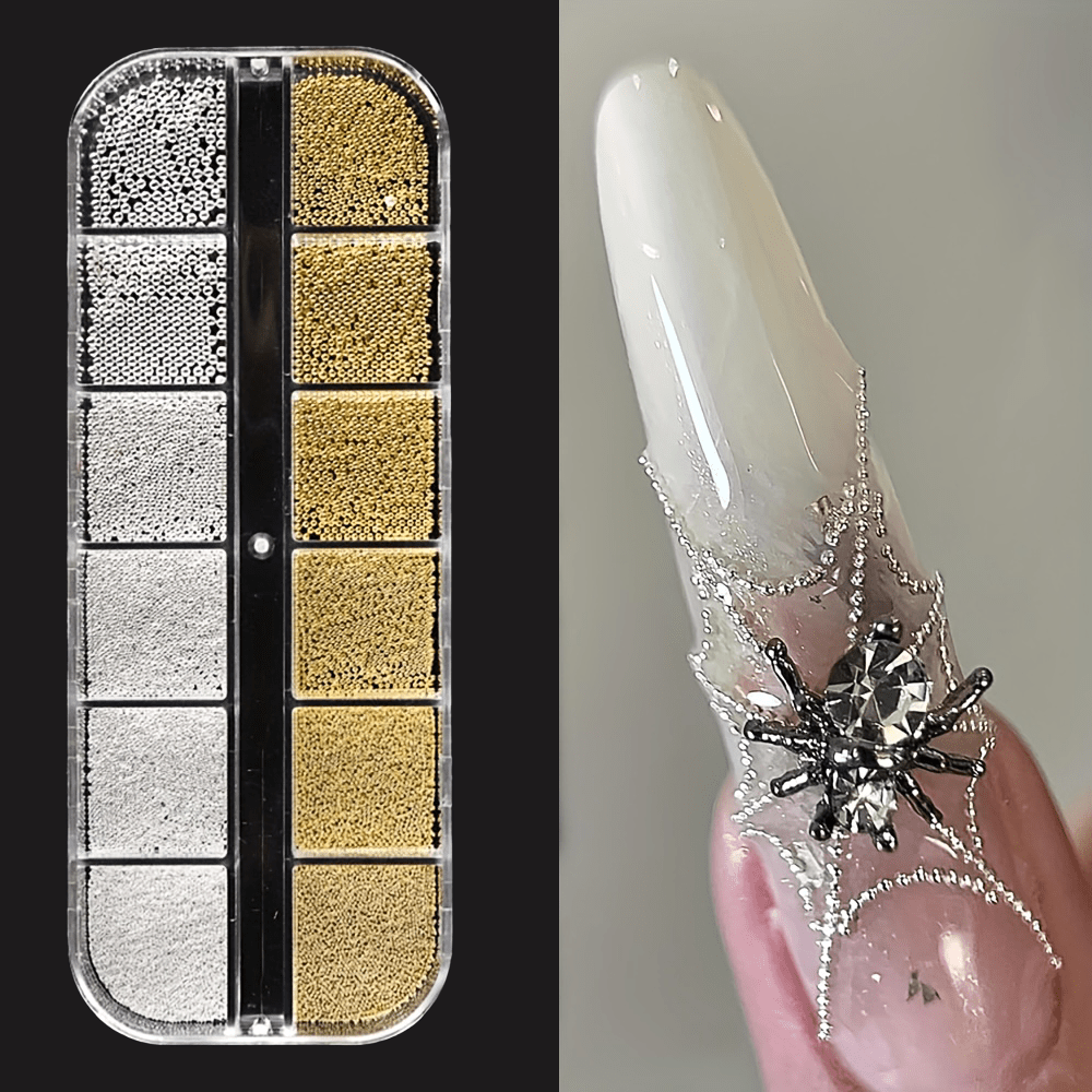 TEMU 3D di Misure Miste, Perline Mini per Unghie in Metallo e Argentato, Accessori per Nail Art da Donna, Decorazioni Fai da Te Fatte a